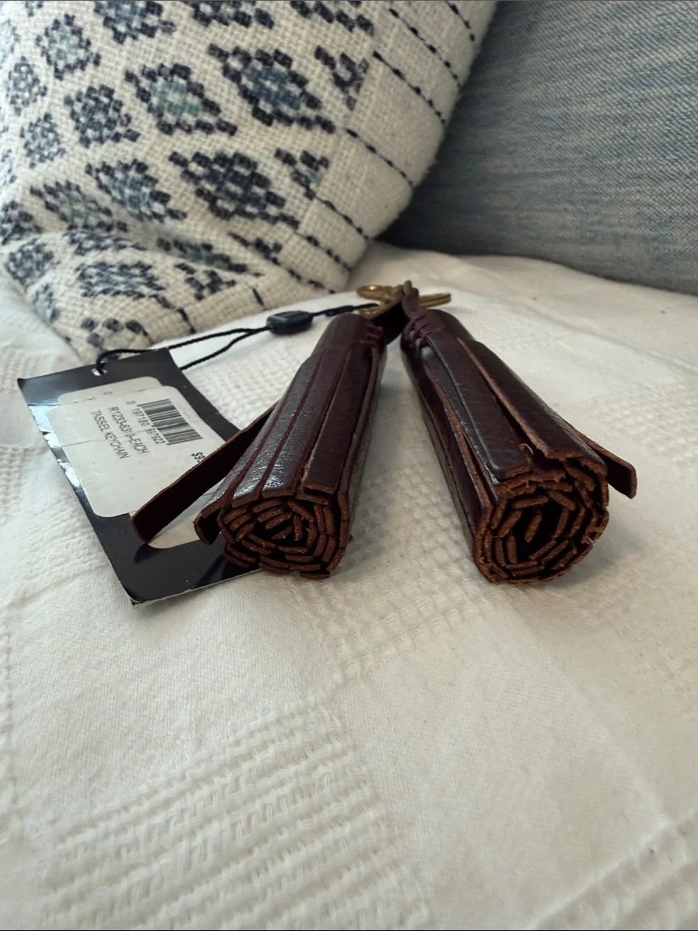 Lucchese Dark Brown Leather Double Tassel Keychain with Brass Hardware